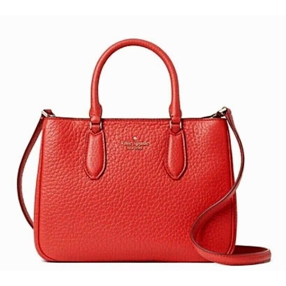 New Kate Spade Leighton Small Satchel Chunky Pebble Leather Digital Red - Picture 1 of 4